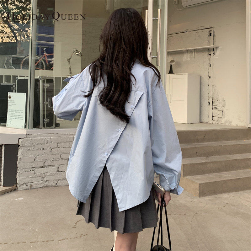 HolidayQueen Korean Loose Top Autumn New Design Niche Double Zipper Solid Color Long-sleeved Shirt Women Free Shipping HQ1826